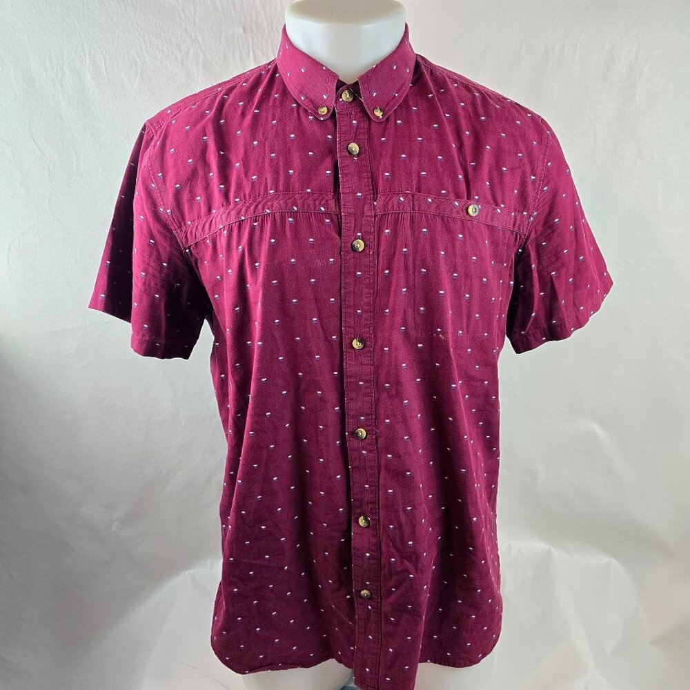Roark Revival Shirt Mens Large Maroon Button Down Geometric Casual Outdoors Gorp